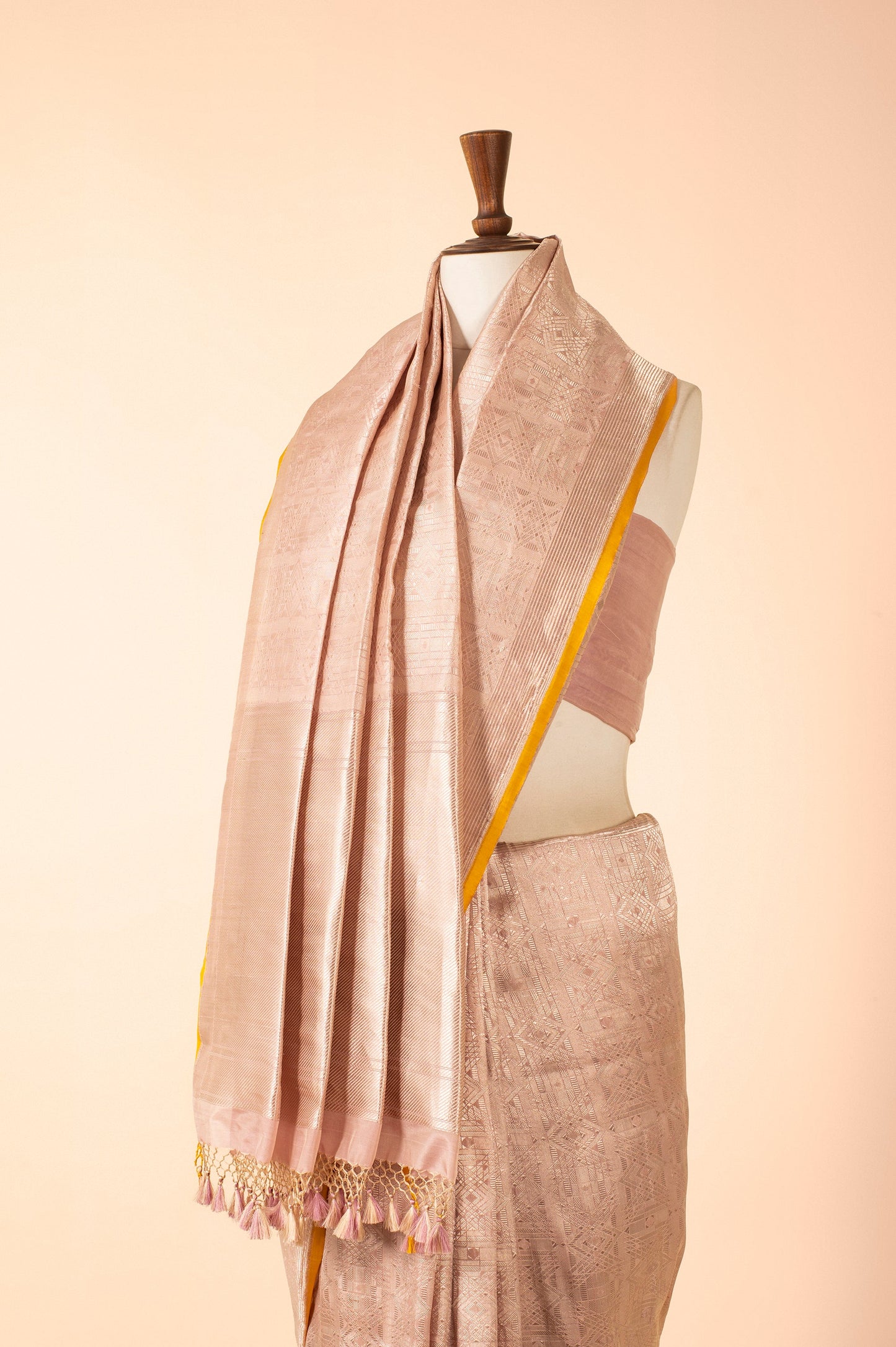 Handwoven Peach Silk Sari