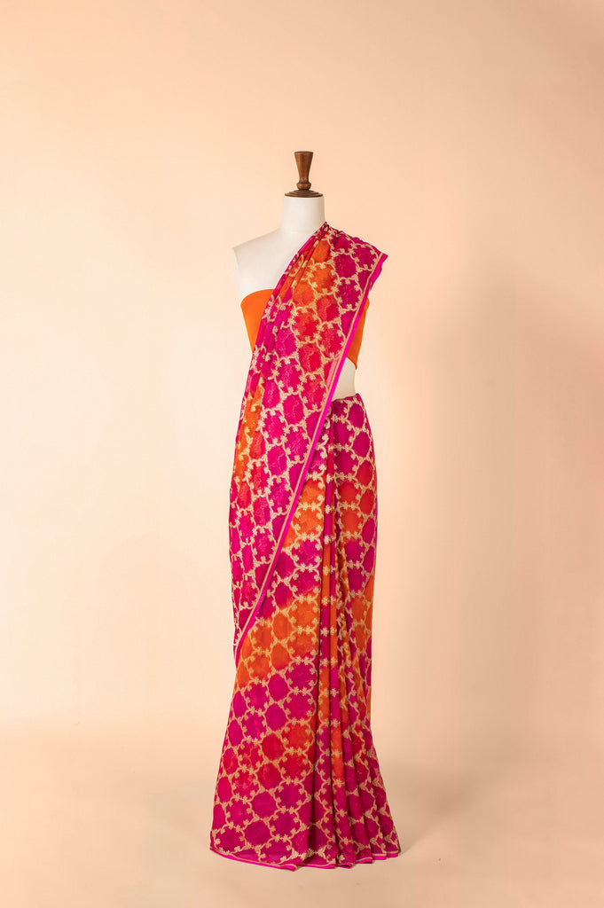 Handwoven Multicolor Georgette Sari