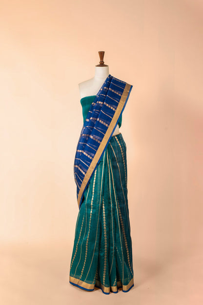 Handwoven Blue Organza Sari