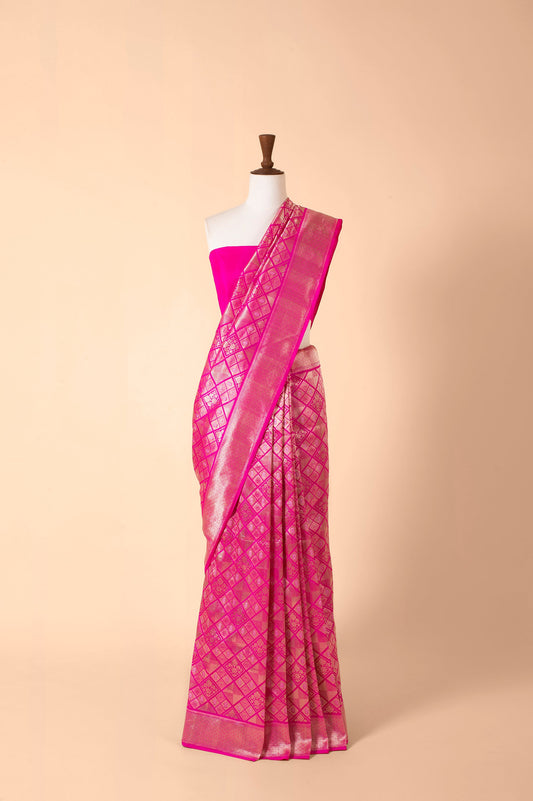 Handwoven Pink Silk Sari