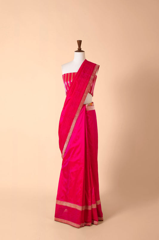 Handwoven Pink Silk Sari