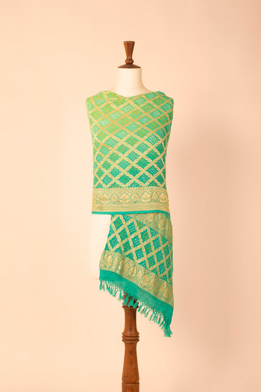 Handwoven Green Georgette Bandhani Dupatta