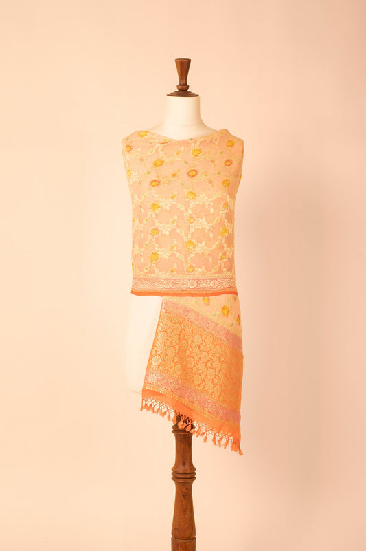 Handwoven Peach Georgette Dupatta