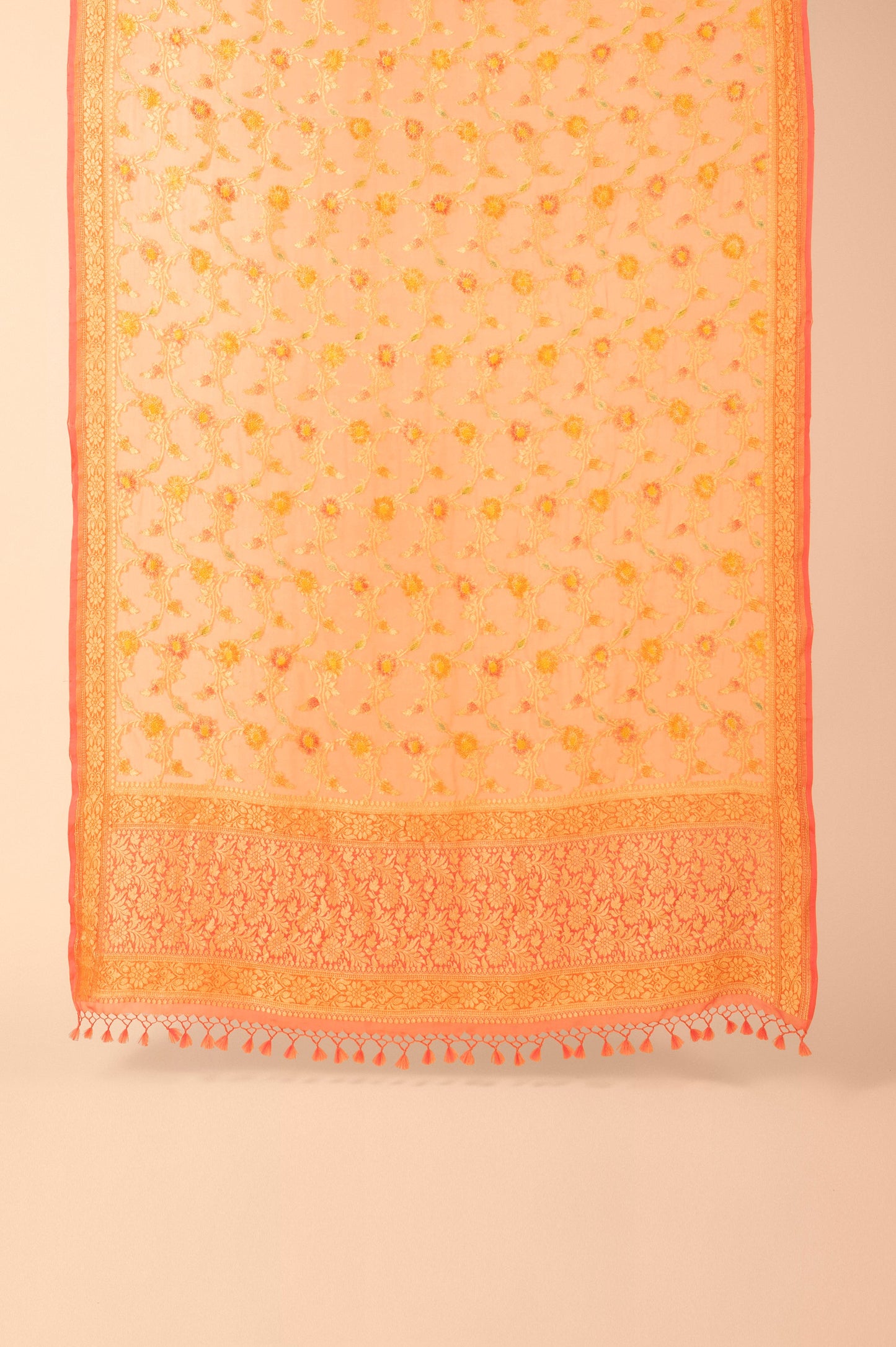 Handwoven Peach Georgette Dupatta