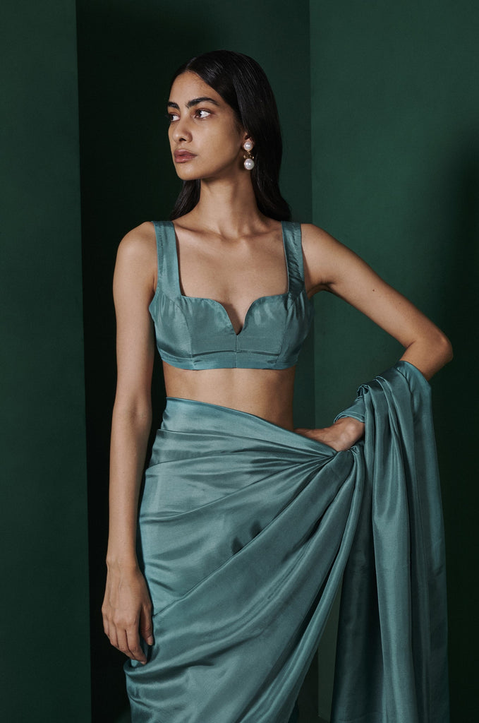 Teal Blue Plunge Bralette Blouse