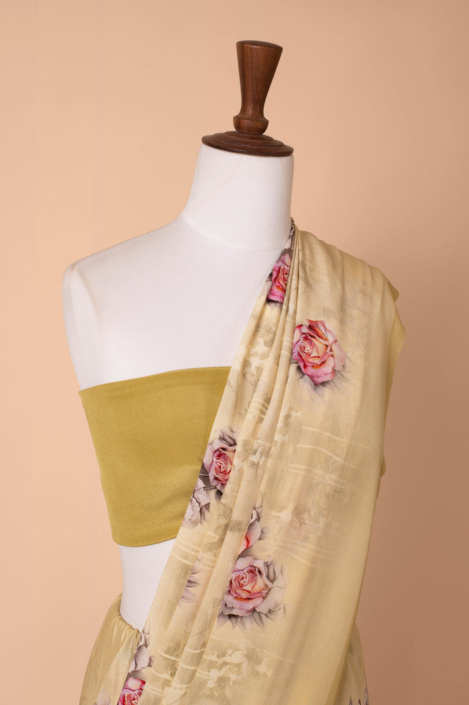 Handwoven Beige Digital Printed Georgette Saree