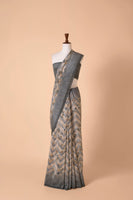 Handwoven Grey Digital Printed Georgette Sari