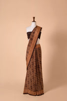 Handwoven Brown Digital Printed Georgette Sari