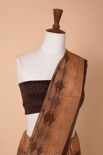Handwoven Brown Digital Printed Georgette Sari