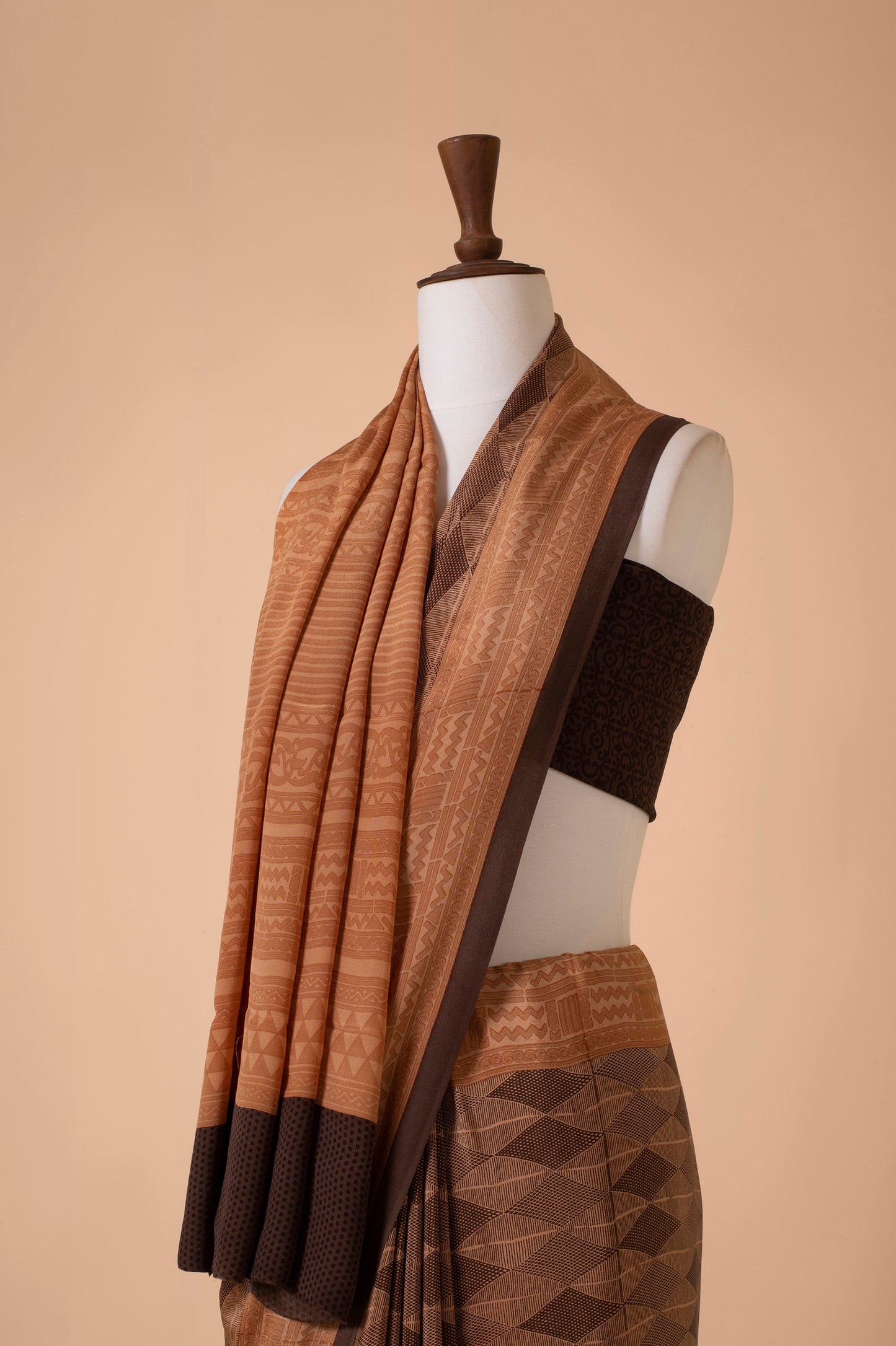 Handwoven Brown Digital Printed Georgette Sari