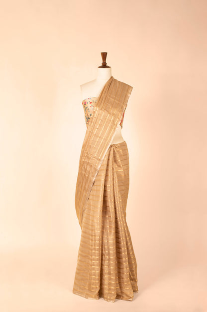 Handwoven Beige Tissue Saree