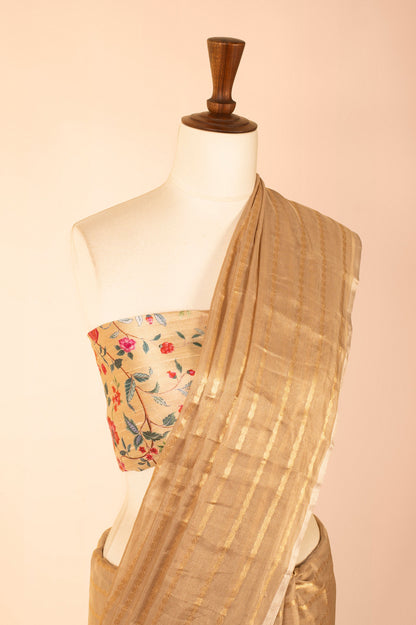 Handwoven Beige Tissue Saree