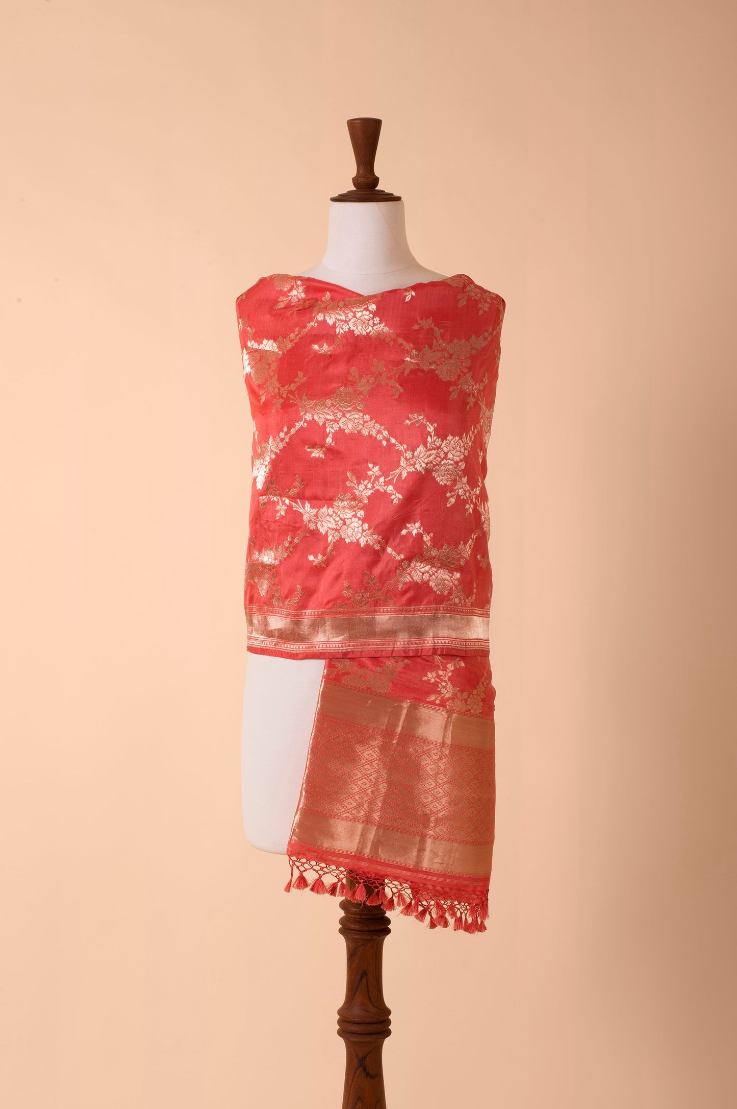 Handwoven Creamy Red Silk Dupatta