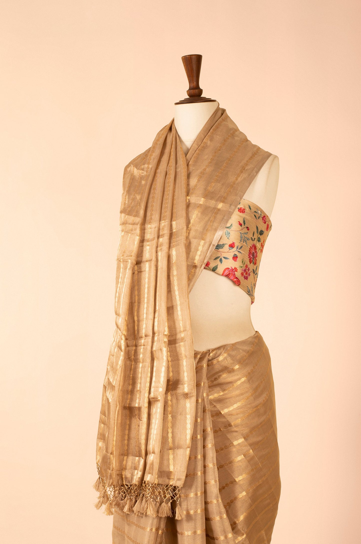 Handwoven Beige Tissue Saree