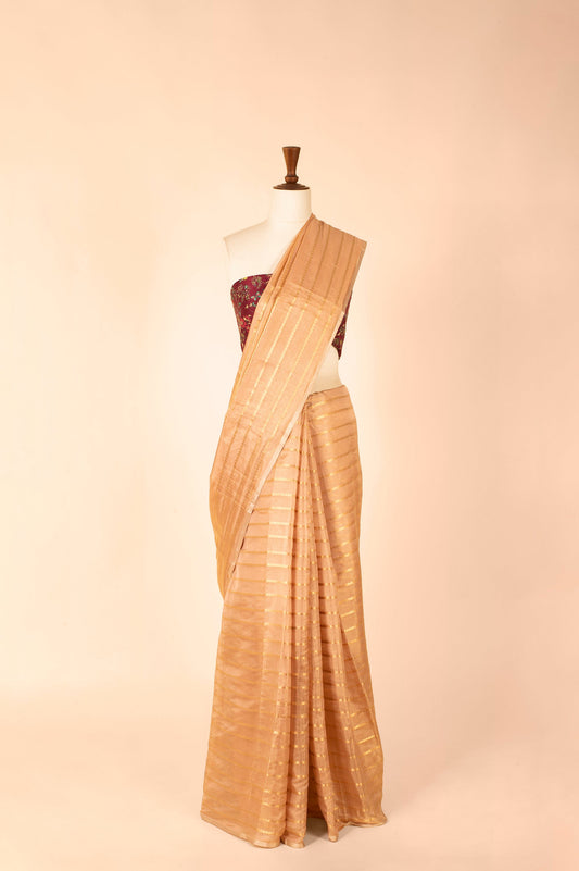 Handwoven Peach Tissue Sari