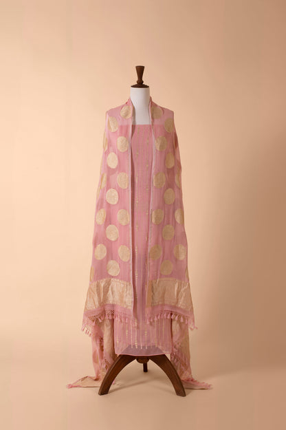 Handwoven Pink Georgette Suit Piece