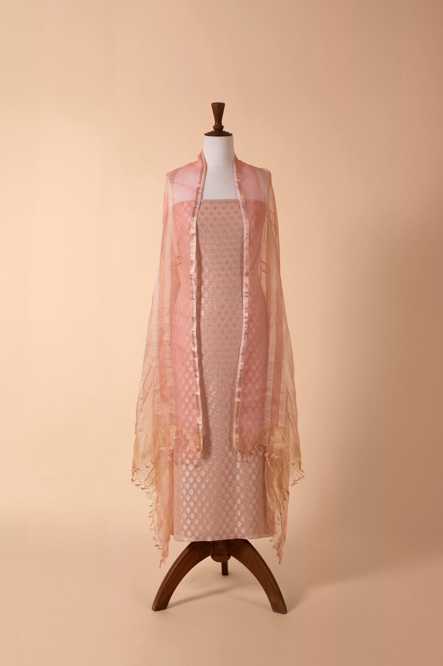 Handwoven Peach Georgette Suit Piece