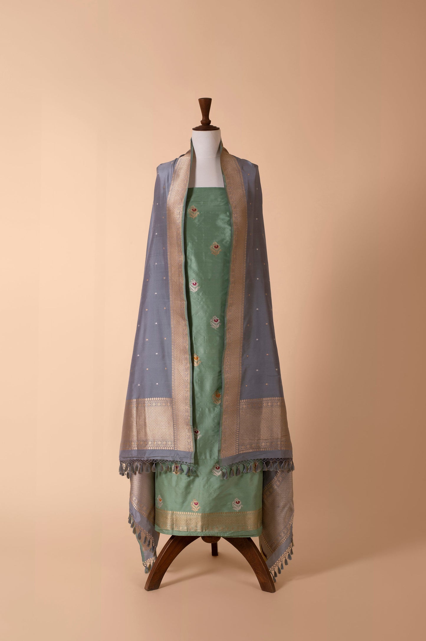 Handwoven Green Silk Suit Piece