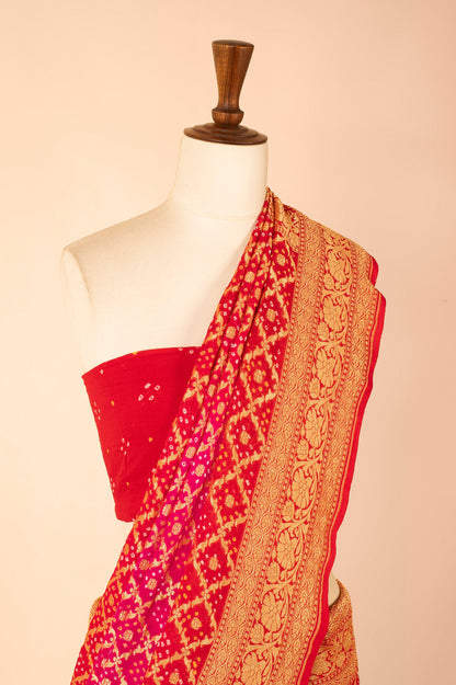 Handwoven Red and Pink Georgette Bandhani Sari