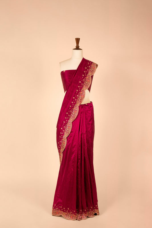 Handwoven Maroon Silk Sari