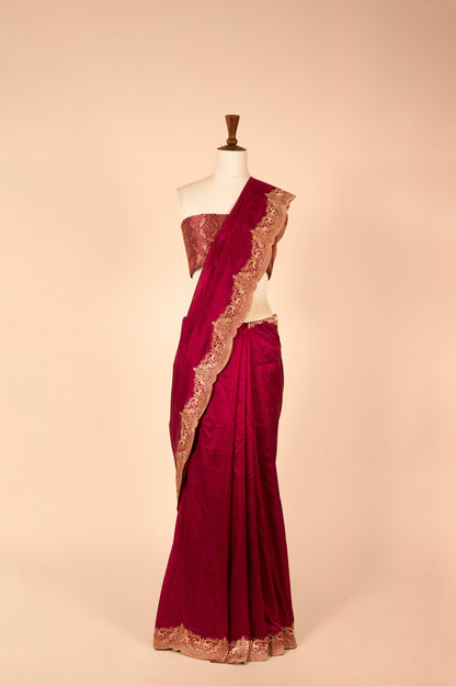 Handwoven Maroon Silk Sari