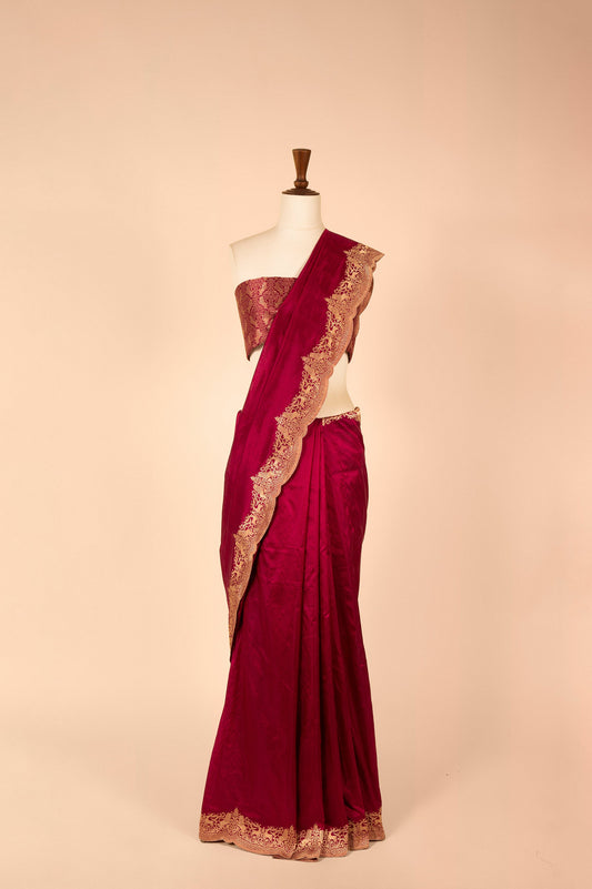 Handwoven Maroon Silk Sari