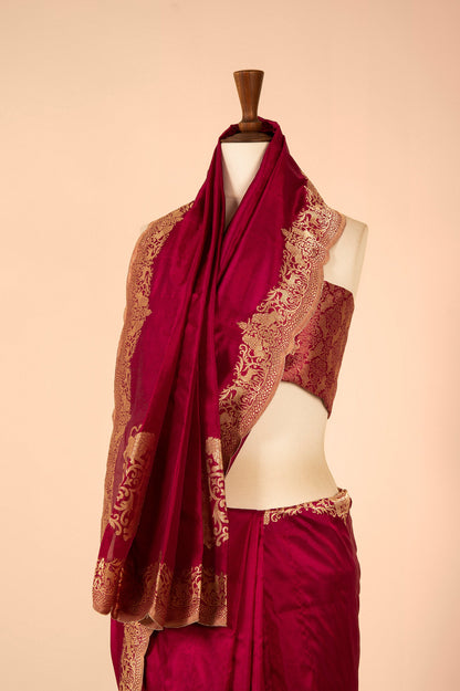 Handwoven Maroon Silk Sari