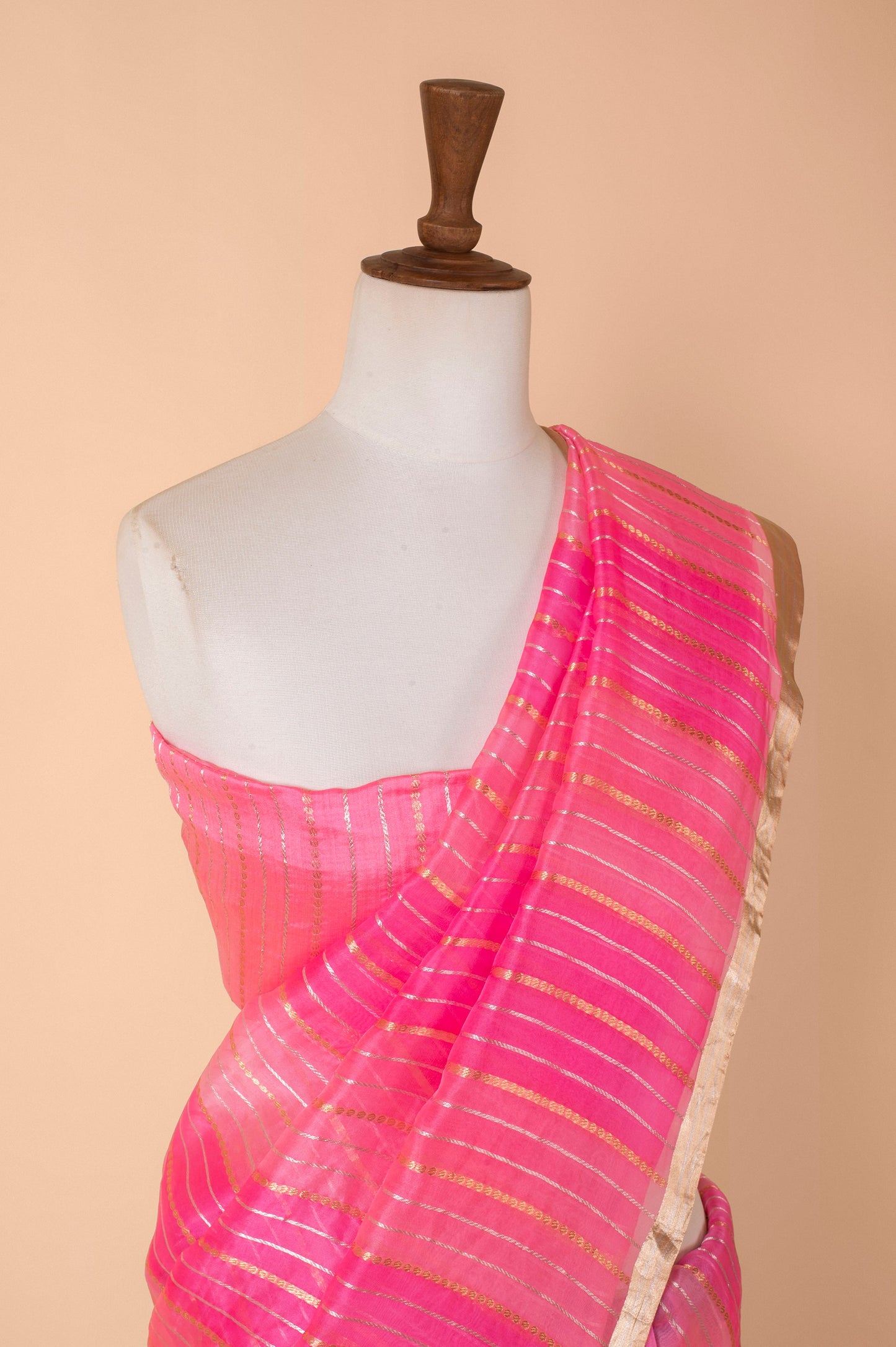 Handwoven Pink Organza Sari