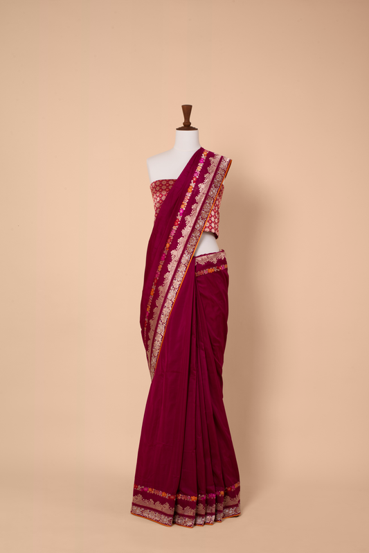 Handwoven Maroon Silk Sari