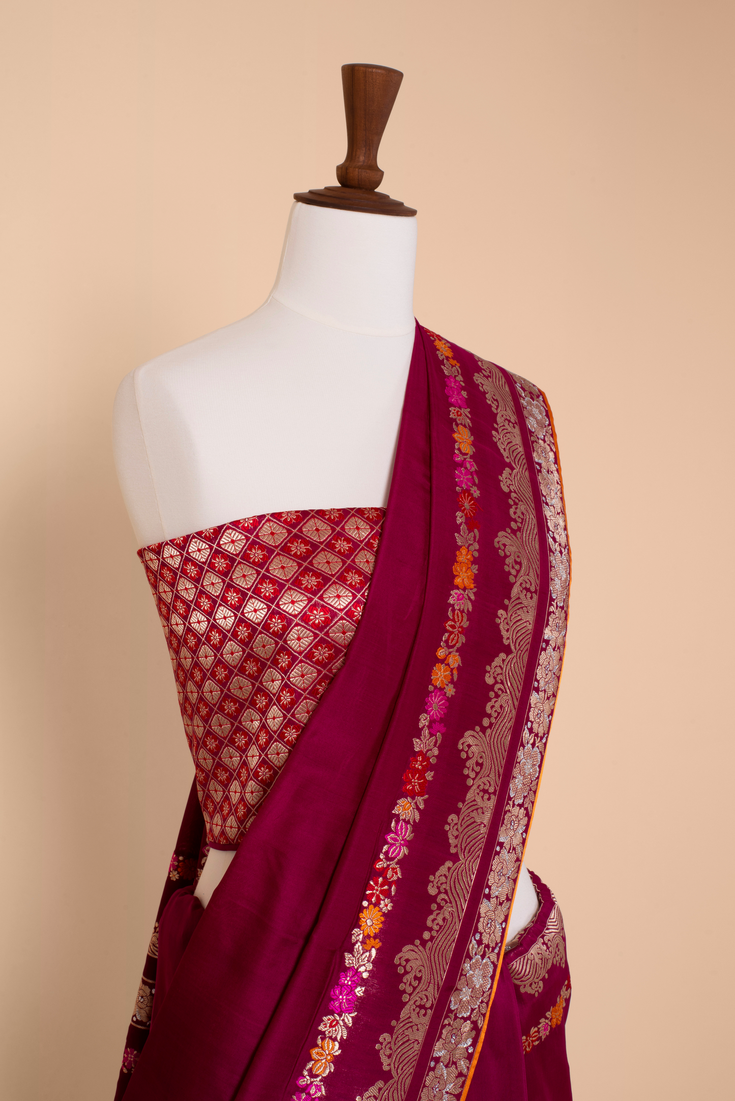 Handwoven Maroon Silk Sari