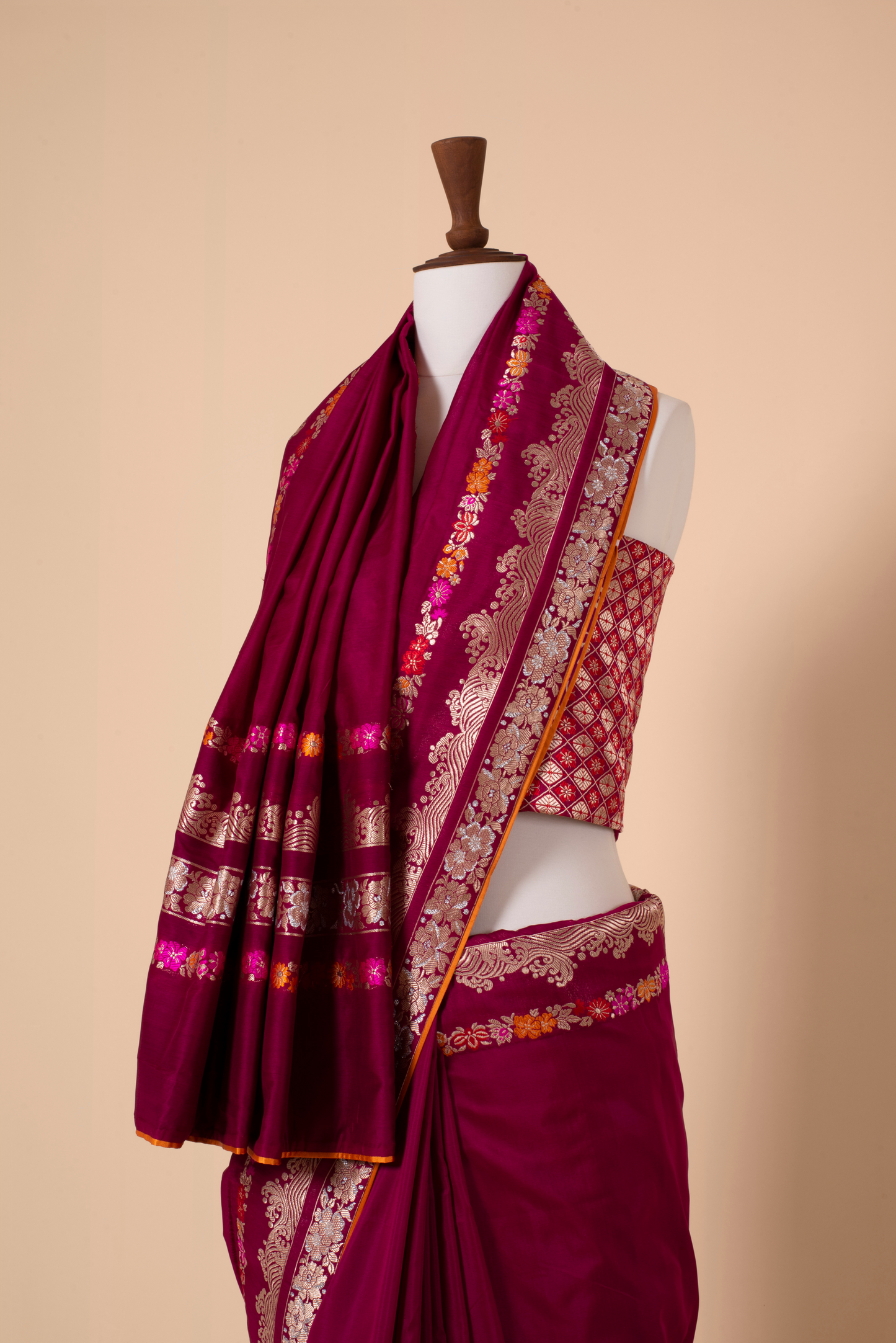 Handwoven Maroon Silk Sari