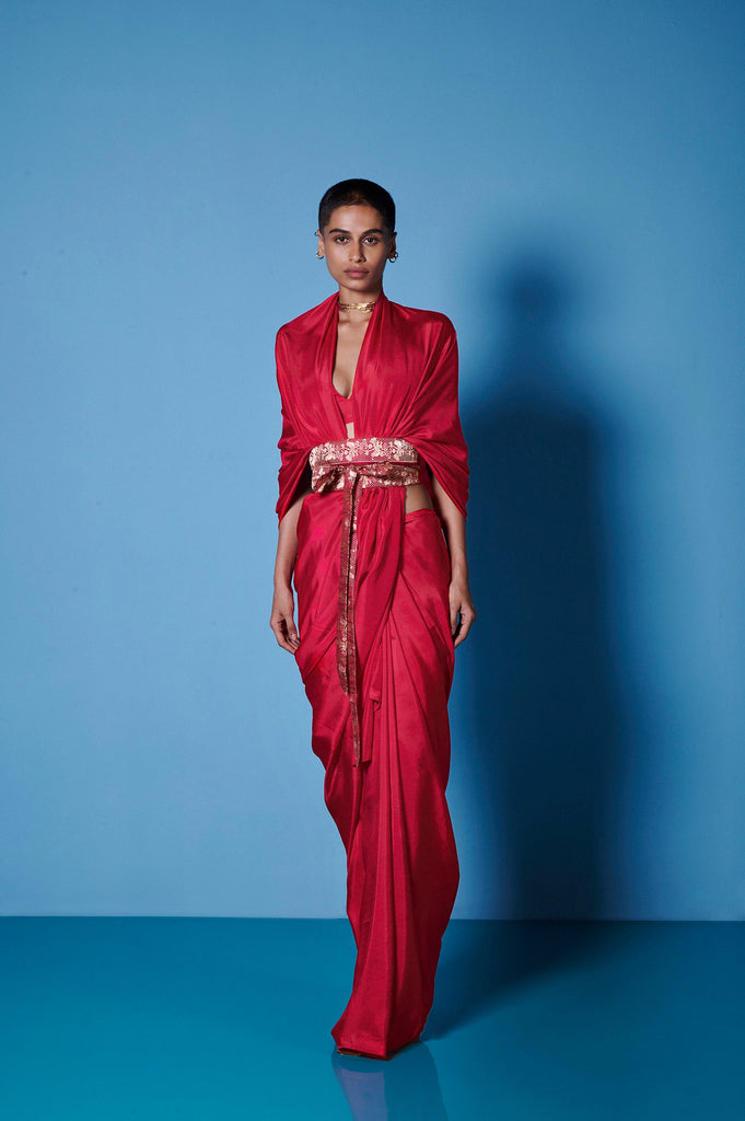 Handwoven Sangria Red Silk Saree