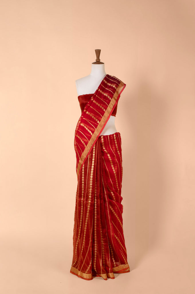 Handwoven Red Organza Sari