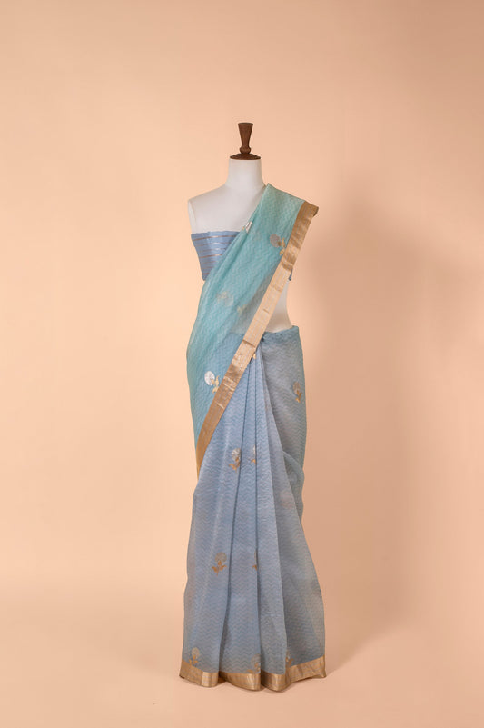 Handwoven Light Blue Organza Sari