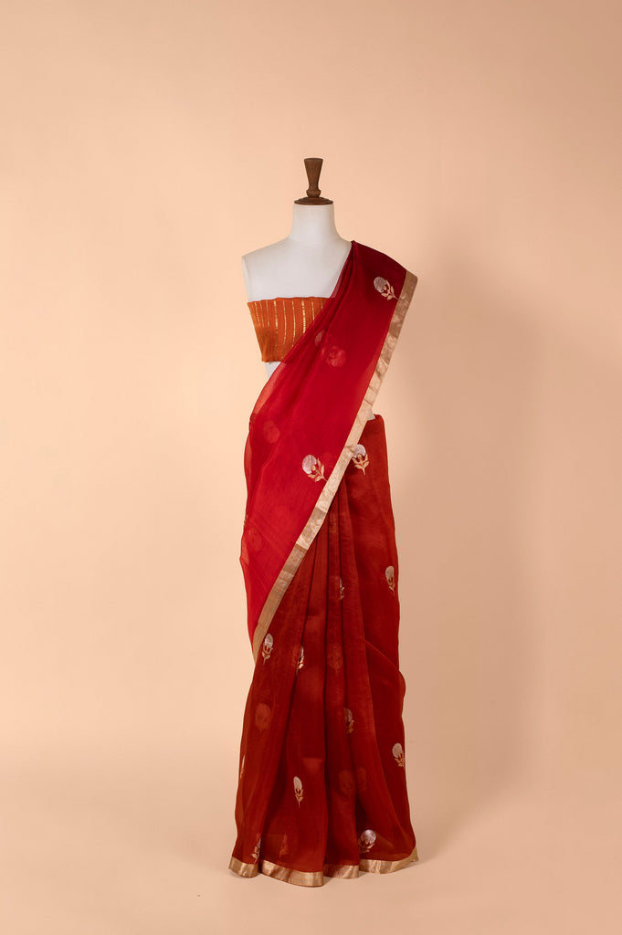 Handwoven Red Organza Sari