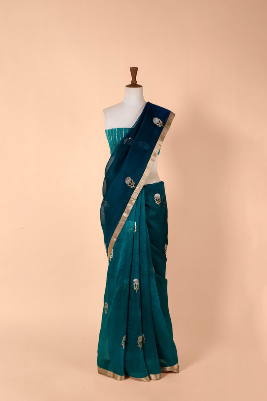 Handwoven Blue Organza Sari