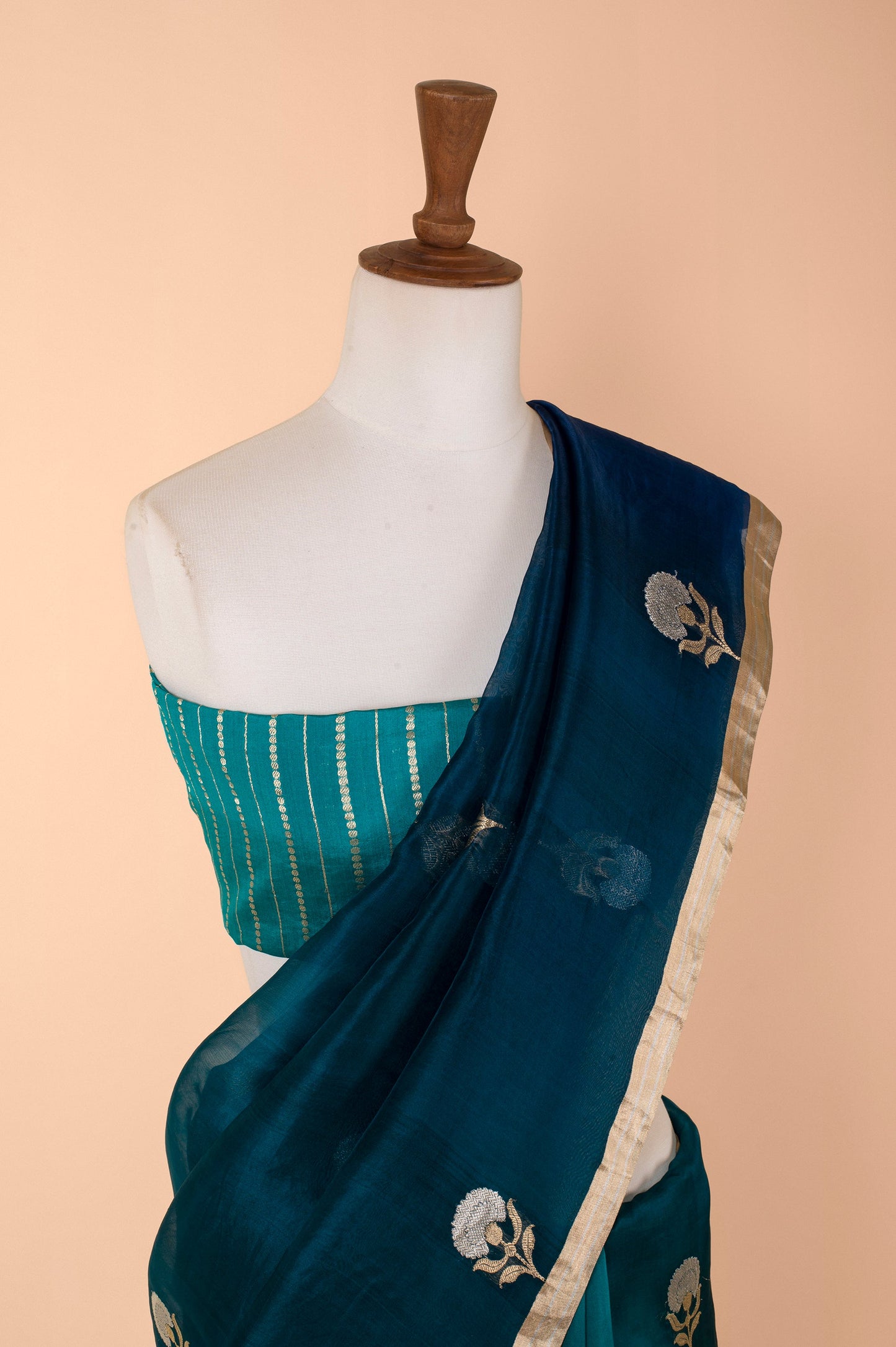 Handwoven Blue Organza Sari