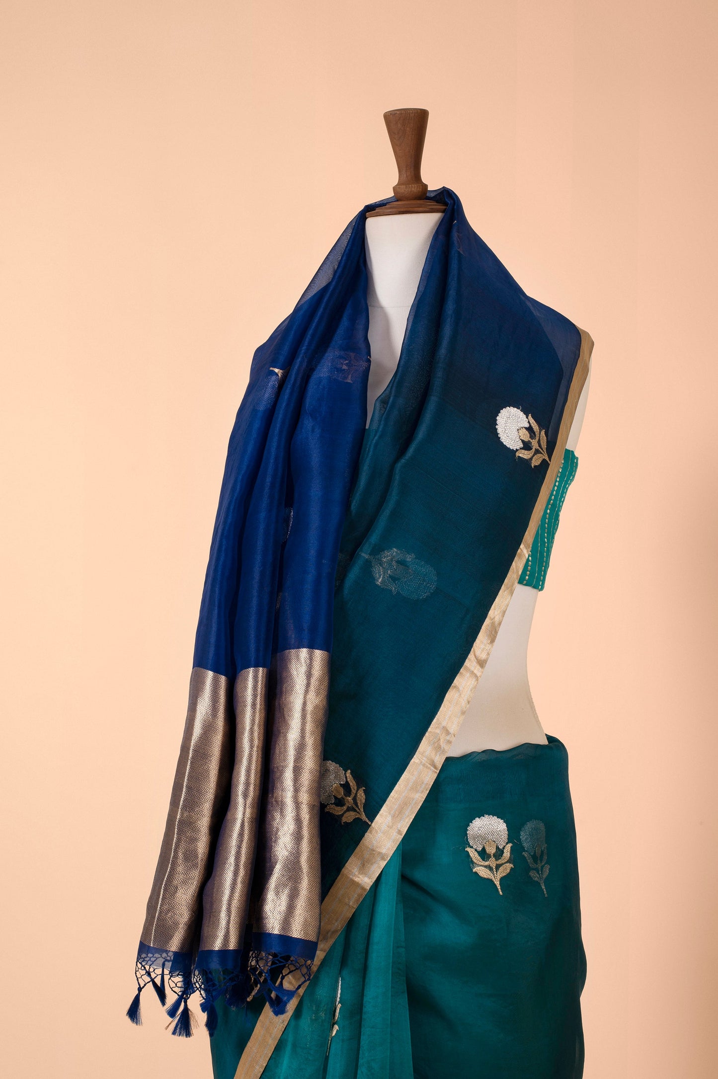 Handwoven Blue Organza Sari