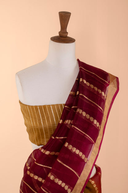 Shereen Bhan in Handwoven Wine and Brown Organza Sari