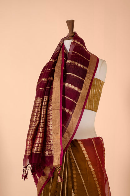 Shereen Bhan in Handwoven Wine and Brown Organza Sari