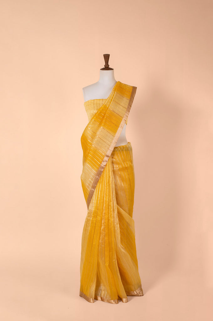 Handwoven Yellow Organza Sari