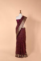 Handwoven Wine Digital Printed Organza Sari