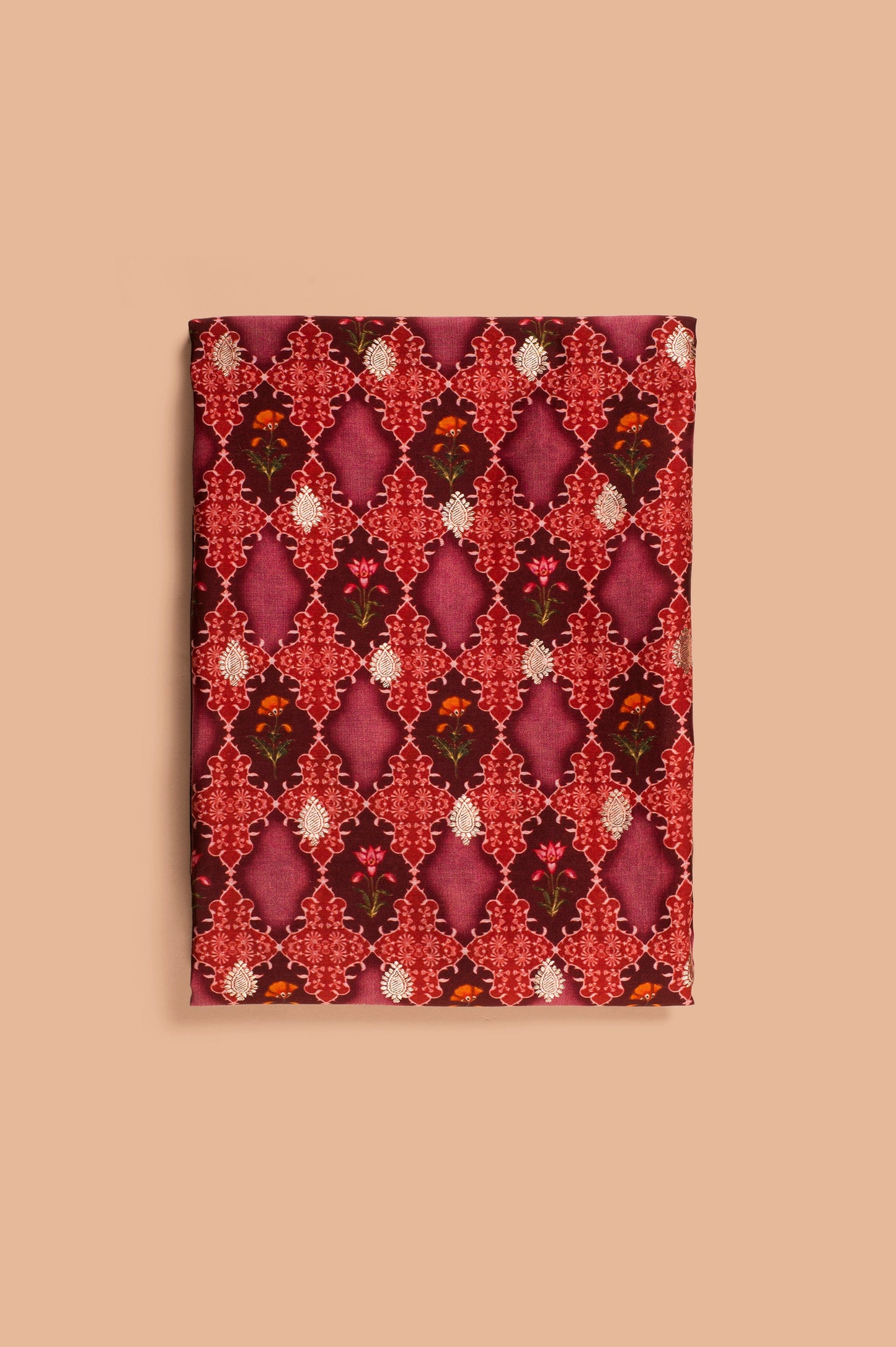 Handwoven Red Digital Printed Chanderi Cotton Fabric