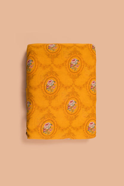 Handwoven Mustard Digital Printed Silk Fabric