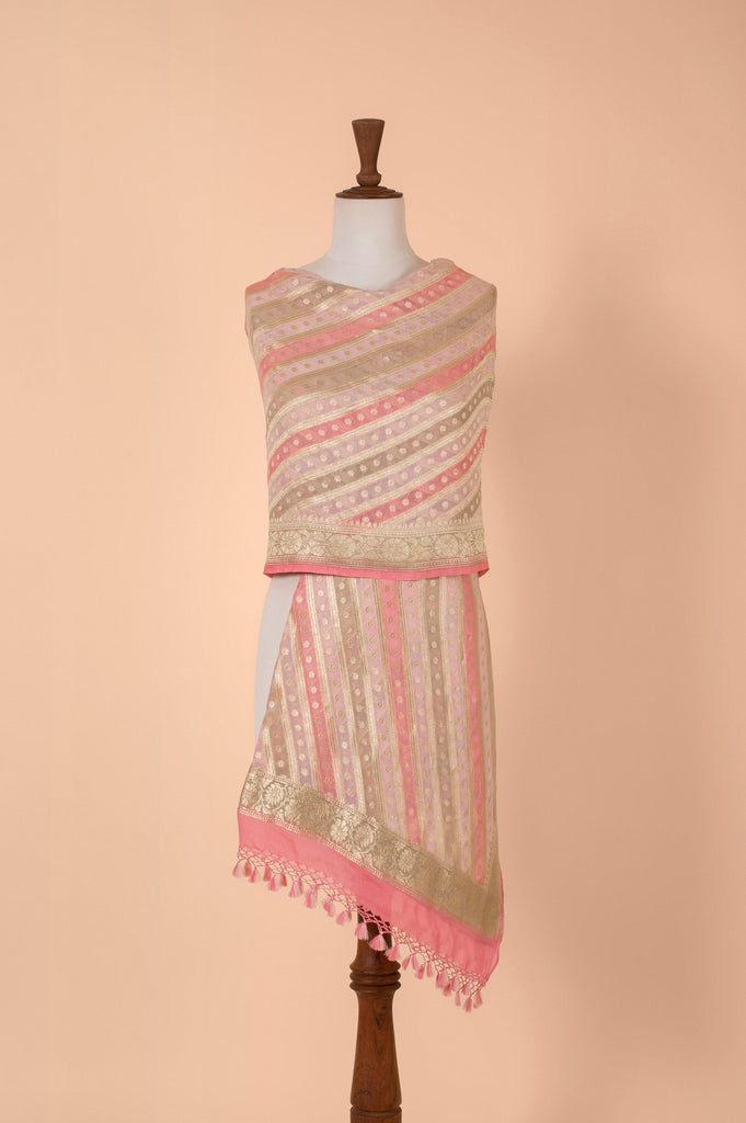 Handwoven Pink Georgette Dupatta