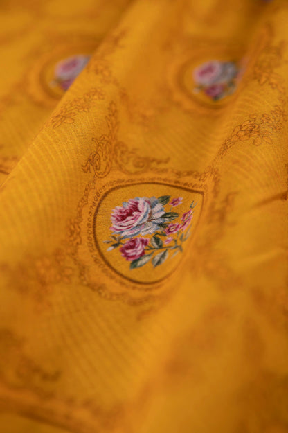 Handwoven Mustard Digital Printed Silk Fabric