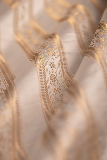 Handwoven Ivory Satin Silk  Fabric