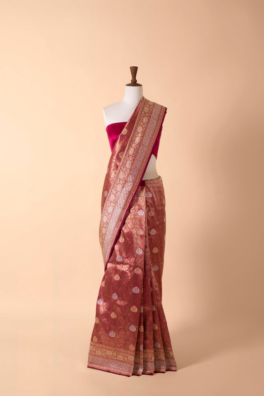 Handwoven Pink Silk Sari