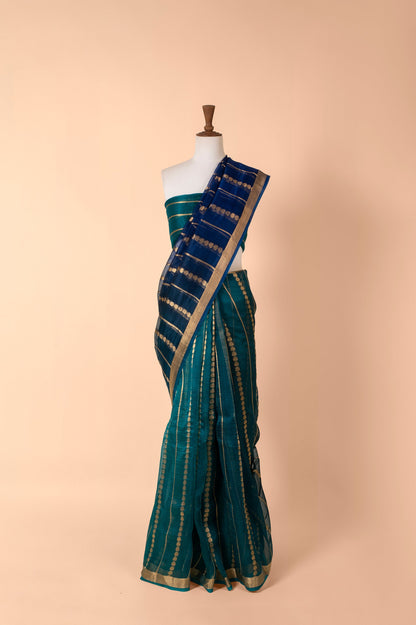 Handwoven Blue Organza Sari