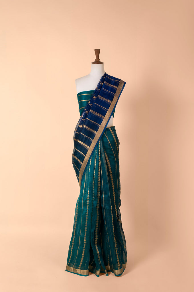 Handwoven Blue Organza Sari